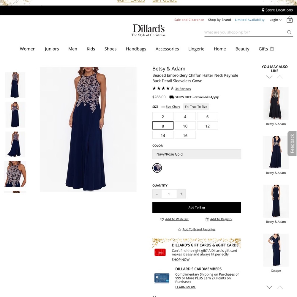 Betsy and Adam beaded chiffon dress navy